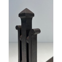 Paire de Chenets Modernistes en Fer Forgé