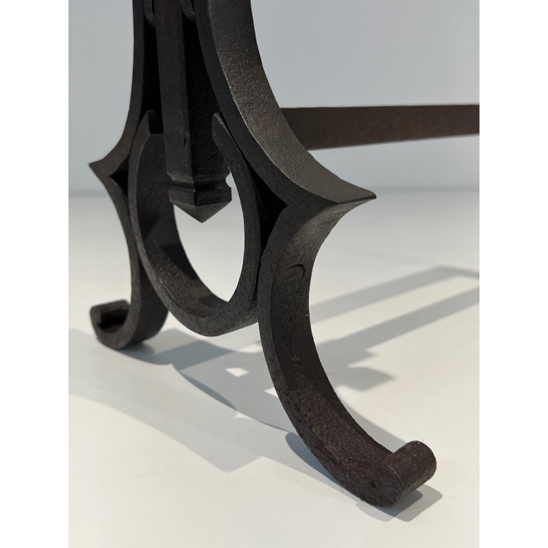 Paire de Chenets Modernistes en Fer Forgé