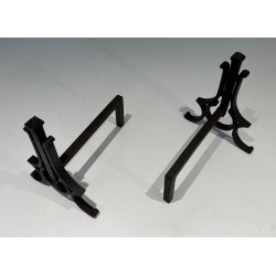 Paire de Chenets Modernistes en Fer Forgé
