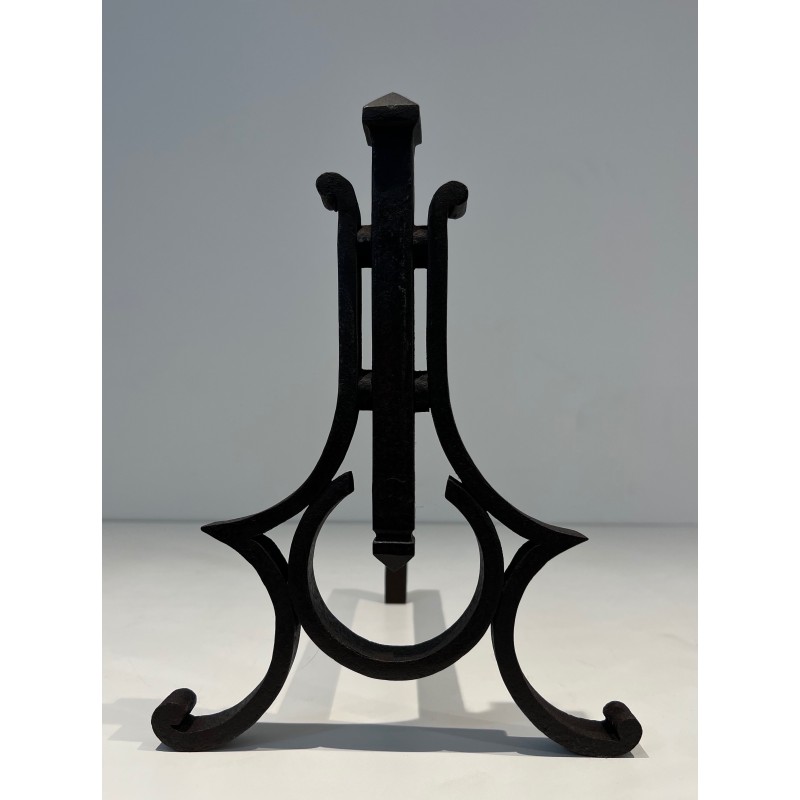 Paire de Chenets Modernistes en Fer Forgé