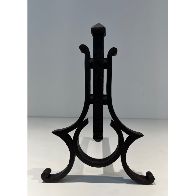 Pair of Modernist Wrought Iron Andirons