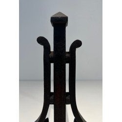 Pair of Modernist Wrought Iron Andirons