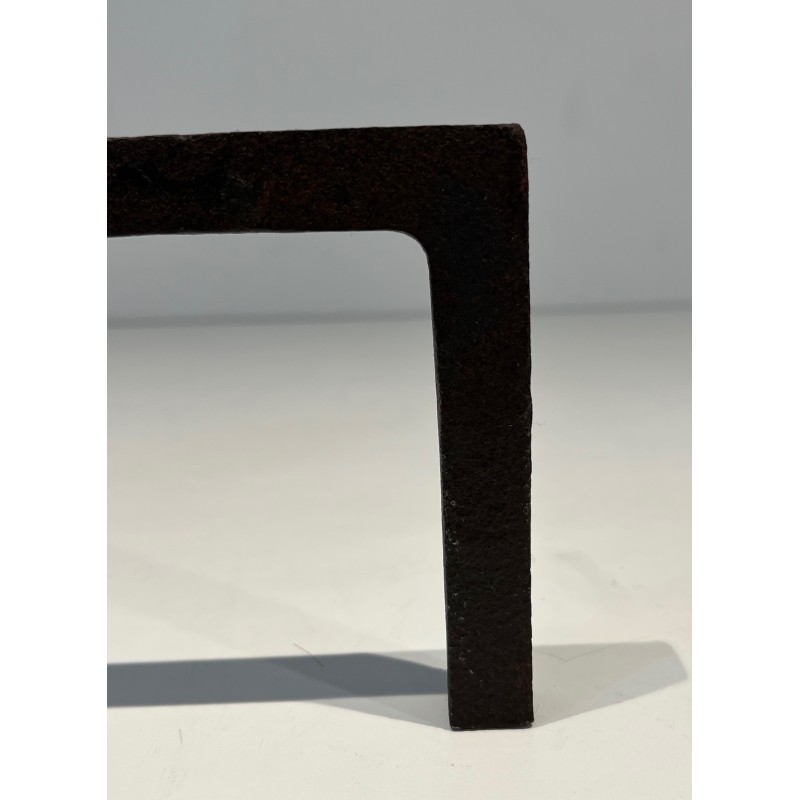 Paire de Chenets Modernistes en Fer Forgé