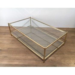 Large French Brass Coffee Table, circa 1970