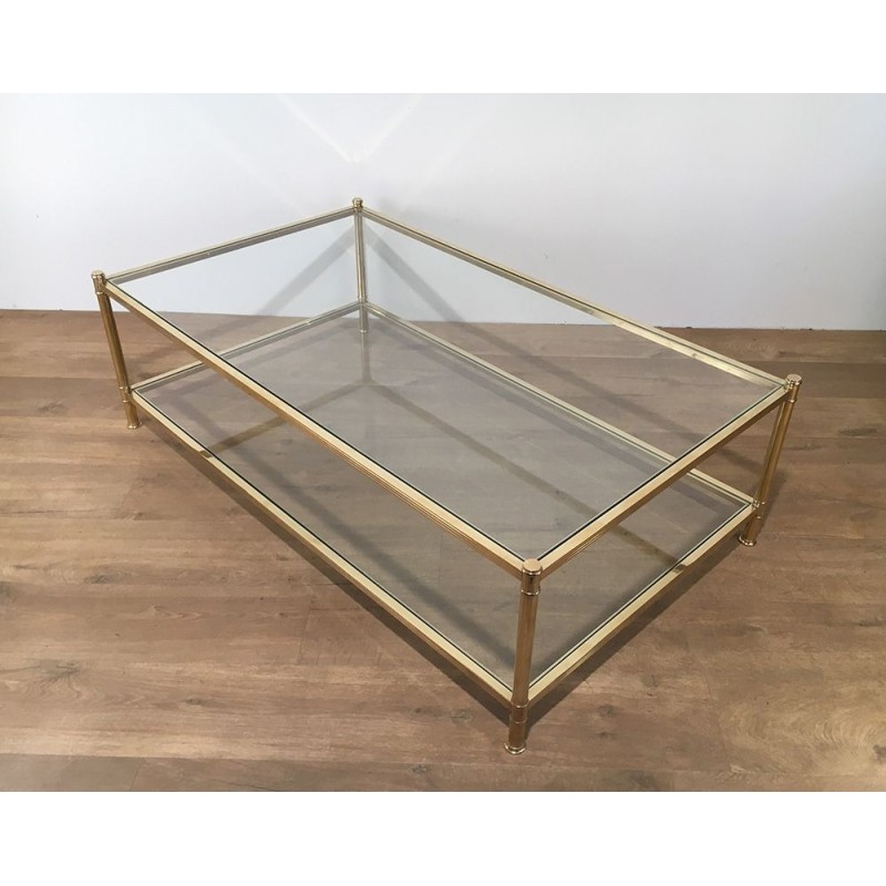 Grande Table Basse en Laiton, Travail Français, vers 1970