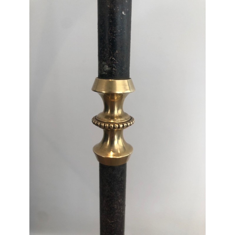 Brushed Steel and Brass Art Déco Design Floor Lamp, French Work, circa 1940