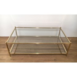Grande Table Basse en Laiton, Travail Français, vers 1970