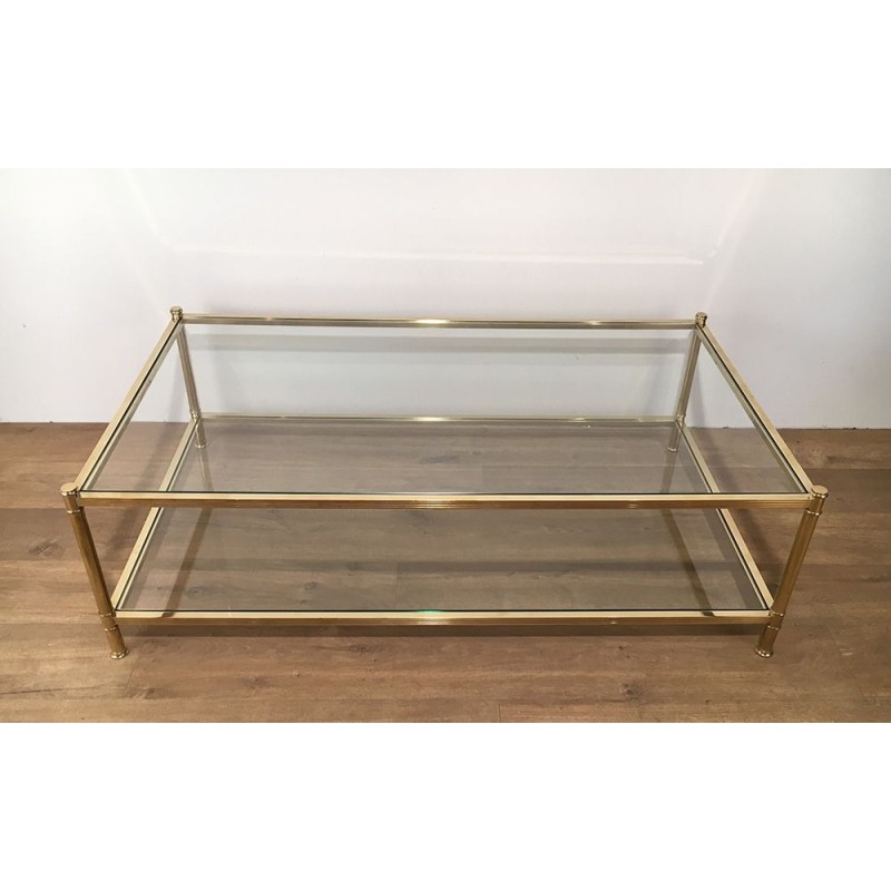 Grande Table Basse en Laiton, Travail Français, vers 1970