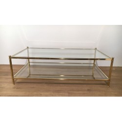 Grande Table Basse en Laiton, Travail Français, vers 1970