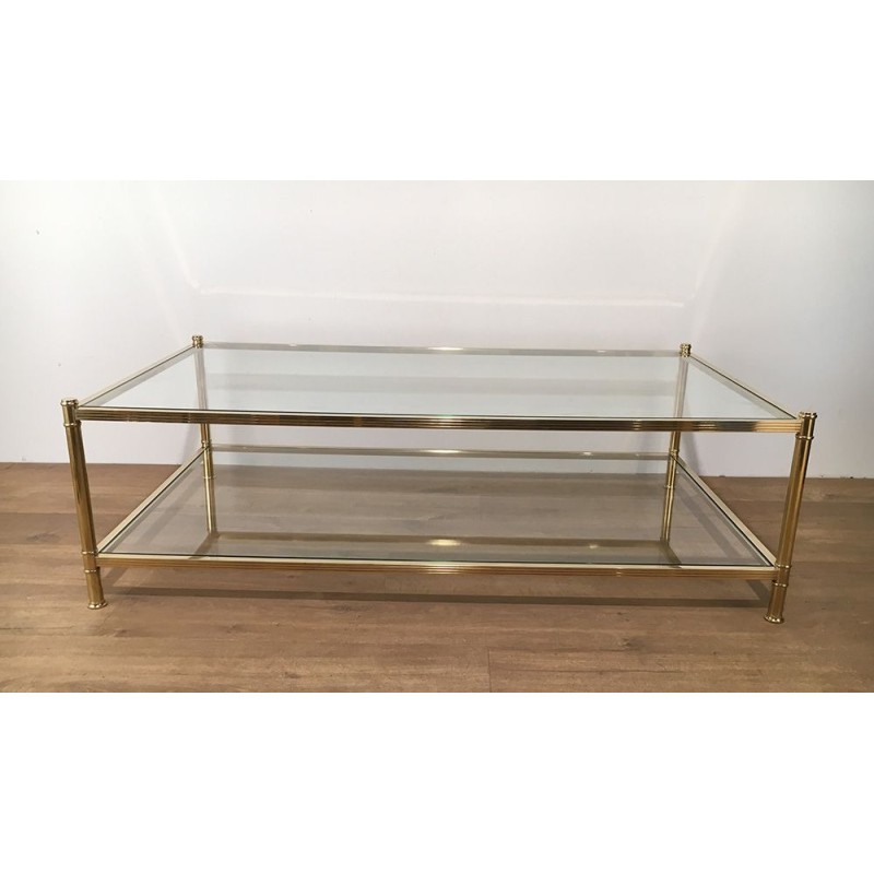 Grande Table Basse en Laiton, Travail Français, vers 1970