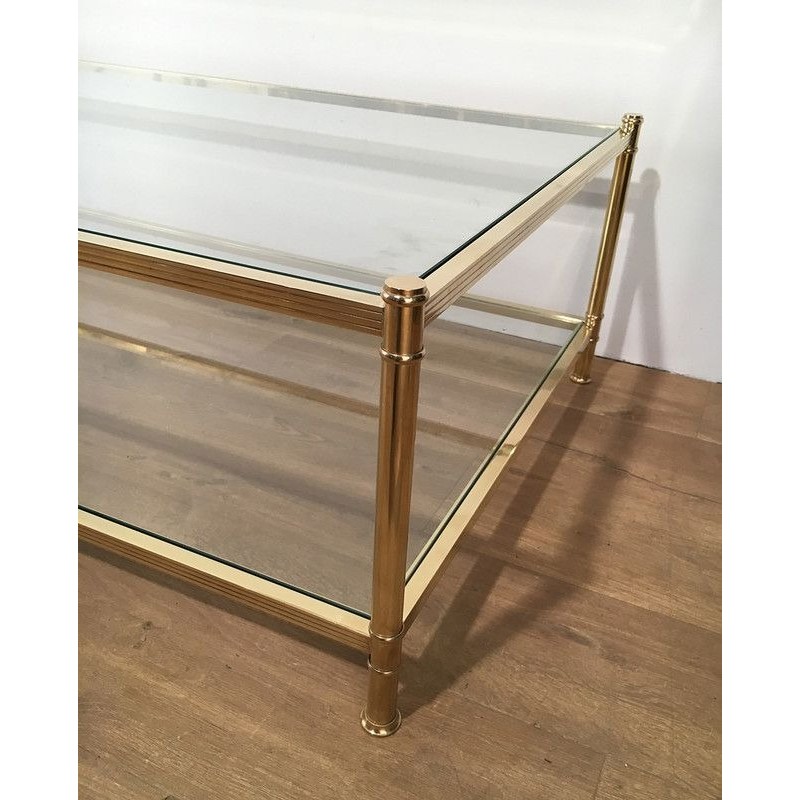 Grande Table Basse en Laiton, Travail Français, vers 1970
