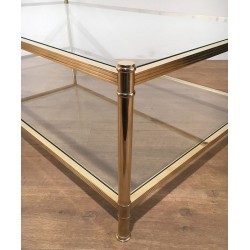 Grande Table Basse en Laiton, Travail Français, vers 1970