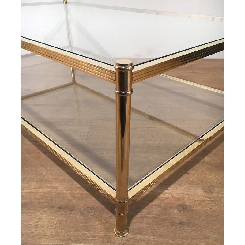 Grande Table Basse en Laiton, Travail Français, vers 1970