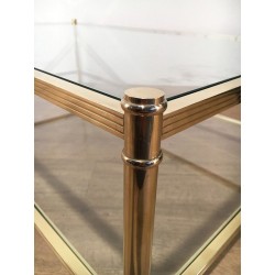 Grande Table Basse en Laiton, Travail Français, vers 1970