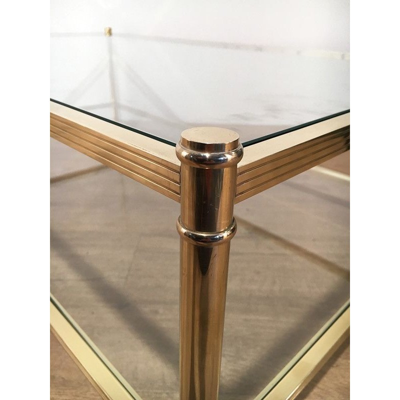 Grande Table Basse en Laiton, Travail Français, vers 1970