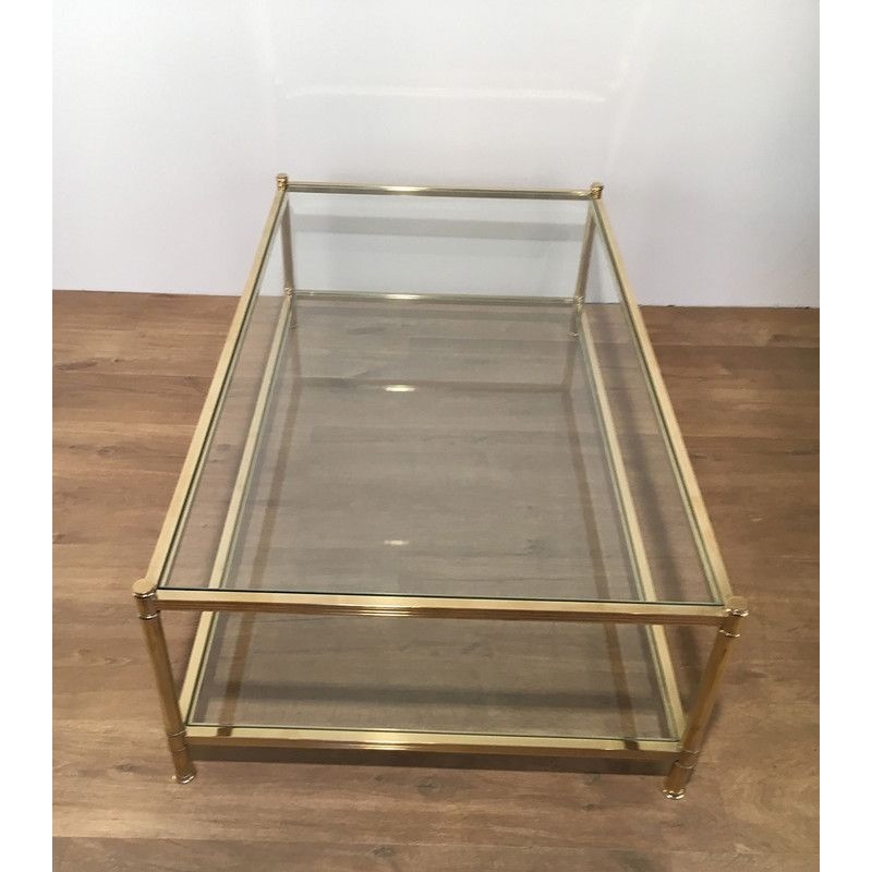 Grande Table Basse en Laiton, Travail Français, vers 1970