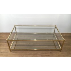 Grande Table Basse en Laiton, Travail Français, vers 1970