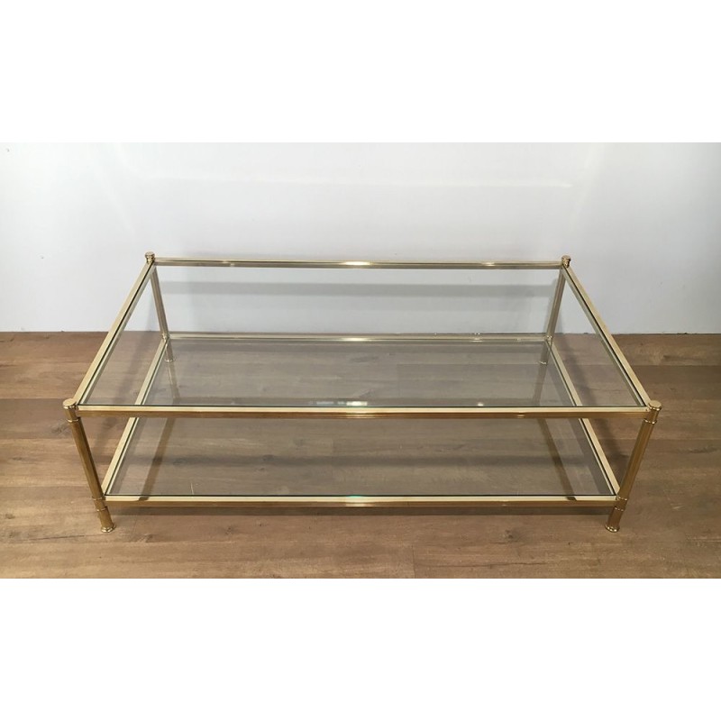 Grande Table Basse en Laiton, Travail Français, vers 1970