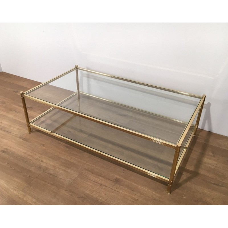 Grande Table Basse en Laiton, Travail Français, vers 1970