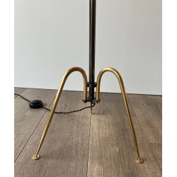 Gun Metal and Brass Mid-Century Design Floor Lamp, French Work, circa 1960