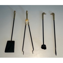 Nécessaire de Feu en Laiton et Métal Laqué à Décors de Canards