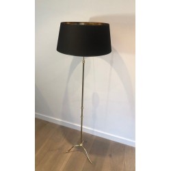 Lampadaire Ajustable de Style Néoclassique en Laiton, Abat-Jour en Chintz Noir à Intérieur Doré