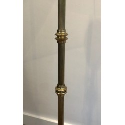 Lampadaire Ajustable de Style Néoclassique en Laiton, Abat-Jour en Chintz Noir à Intérieur Doré