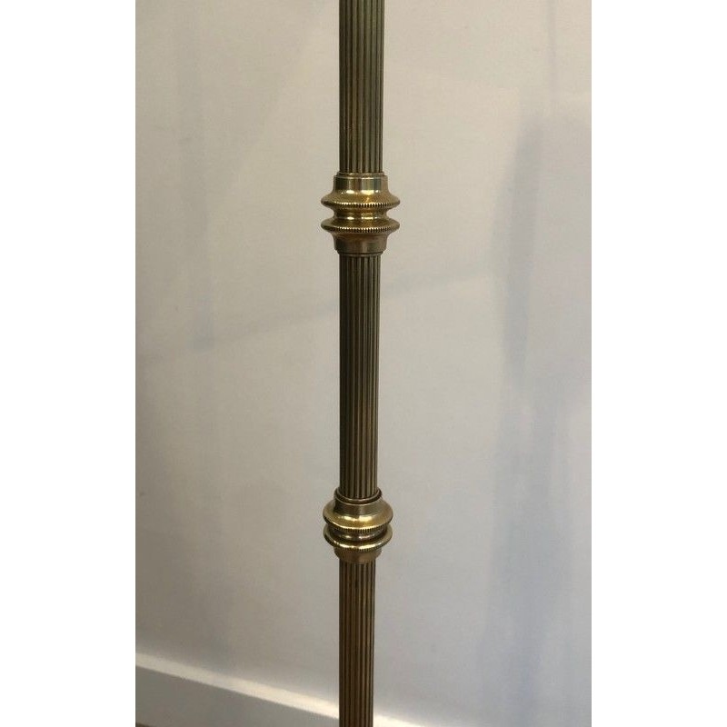 Lampadaire Ajustable de Style Néoclassique en Laiton, Abat-Jour en Chintz Noir à Intérieur Doré