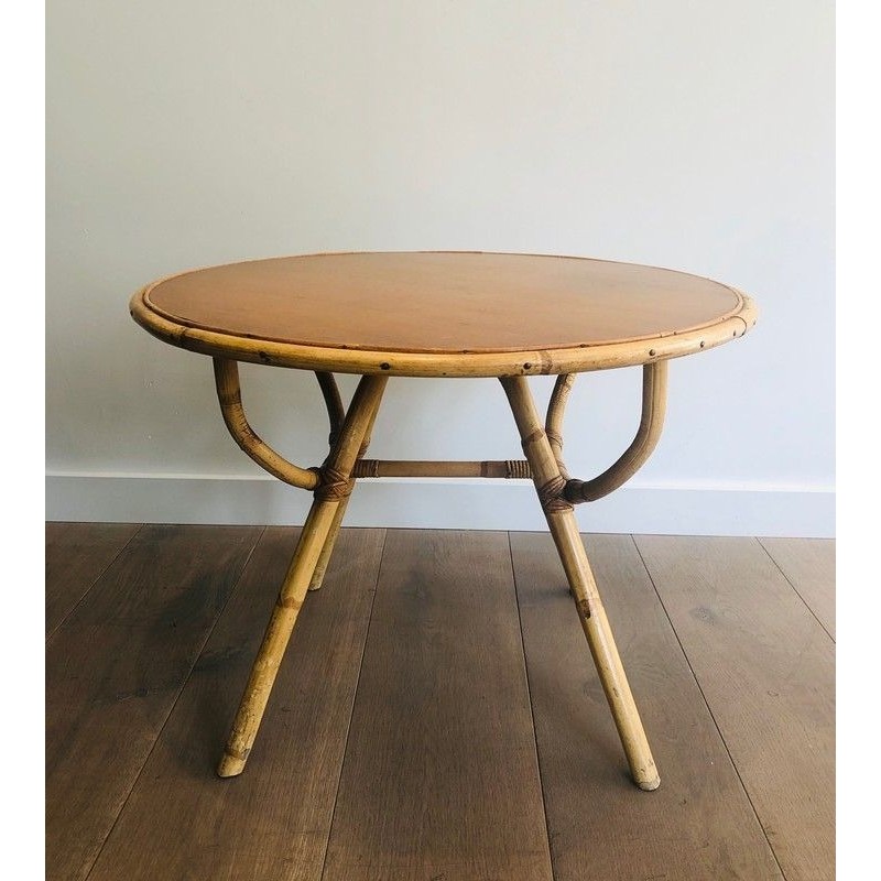 Round Rattan Coffee Table with Wooden Top