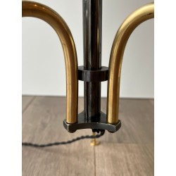 Gun Metal and Brass Mid-Century Design Floor Lamp, French Work, circa 1960