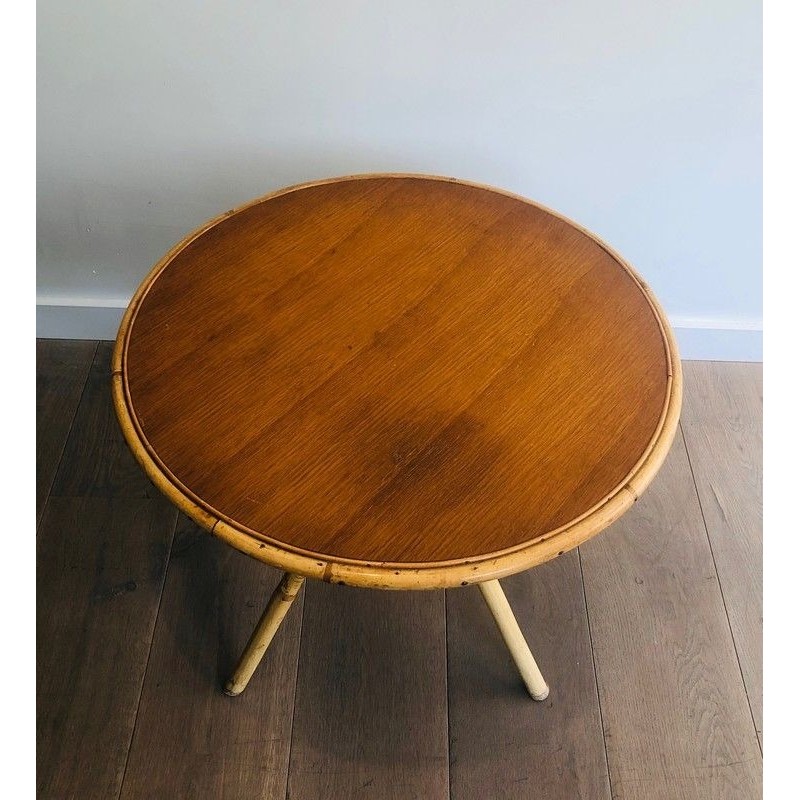 Round Rattan Coffee Table with Wooden Top