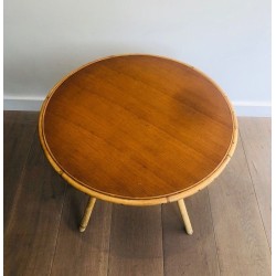 Round Rattan Coffee Table with Wooden Top