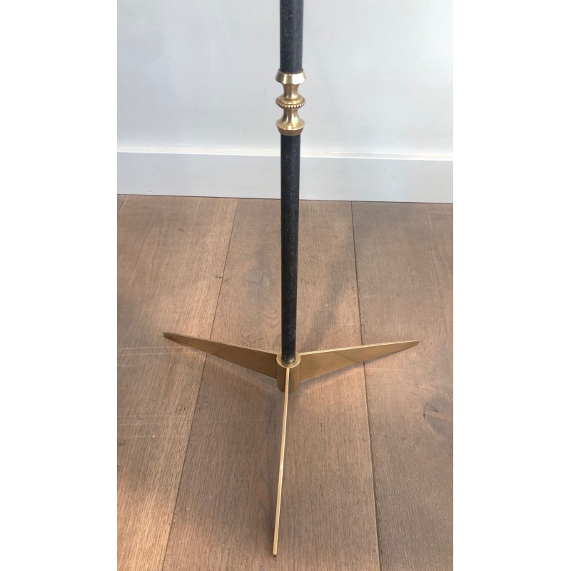 Brushed Steel and Brass Art Déco Design Floor Lamp, French Work, circa 1940