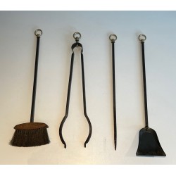 Nécessaire de Feu Moderniste en Acier, Fer Forgé et Laiton par Jacques Adnet