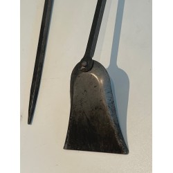 Modernist Steel, Iron and Brass Fireplace Tools by Jacques Adnet