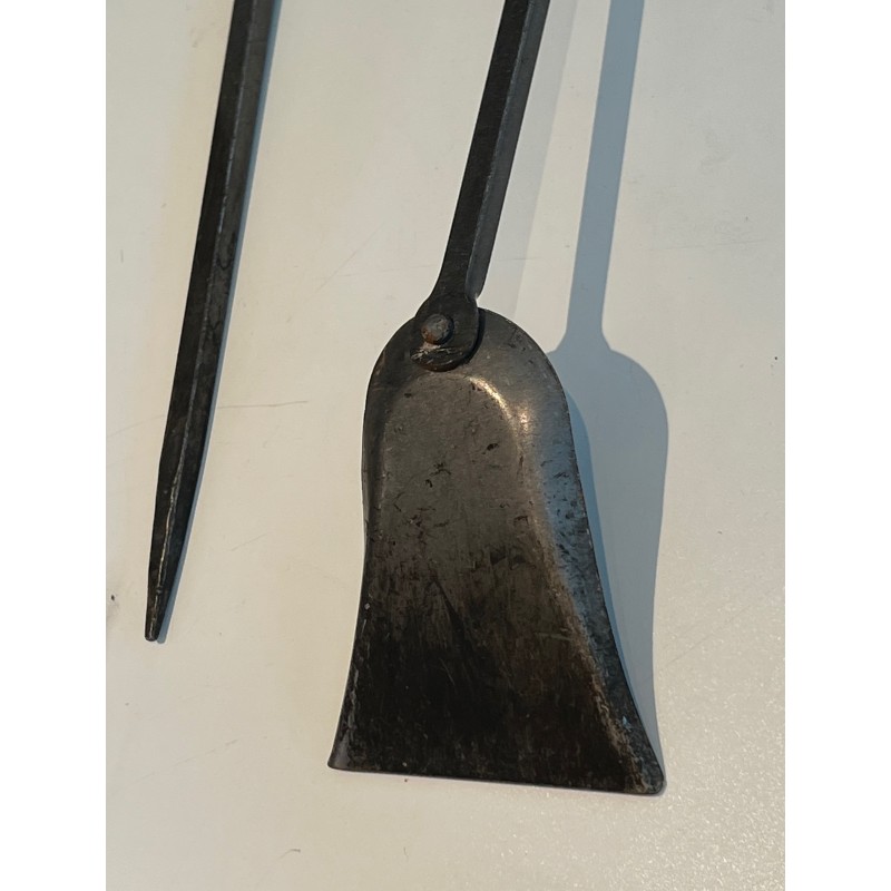 Modernist Steel, Iron and Brass Fireplace Tools by Jacques Adnet