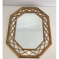 Miroir Octogonal en Bois Doré à Pare-Closes
