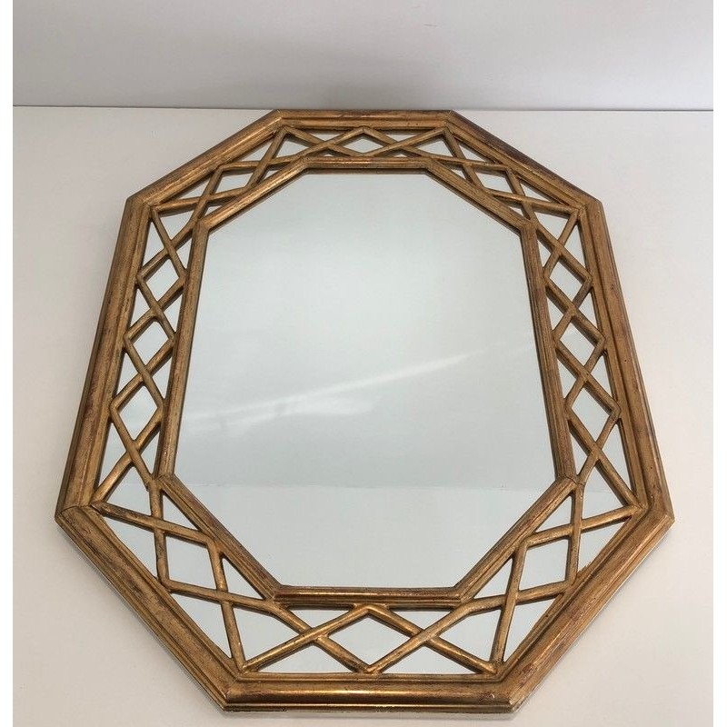 Giltwood Octagonal Mirror with Glazing-Bead Frame