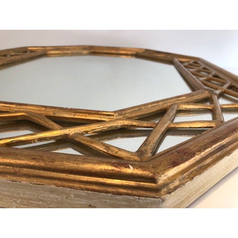 Miroir Octogonal en Bois Doré à Pare-Closes