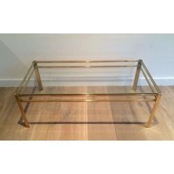 Table Basse en Bronze Poli et Verre, Signée Jacques Théophile Lepelletier, Estampillée Broncz