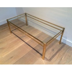 Table Basse en Bronze Poli et Verre, Signée Jacques Théophile Lepelletier, Estampillée Broncz