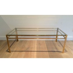 Table Basse en Bronze Poli et Verre, Signée Jacques Théophile Lepelletier, Estampillée Broncz