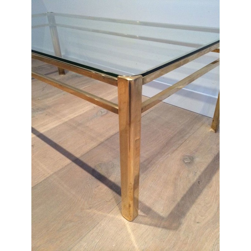 Table Basse en Bronze Poli et Verre, Signée Jacques Théophile Lepelletier, Estampillée Broncz