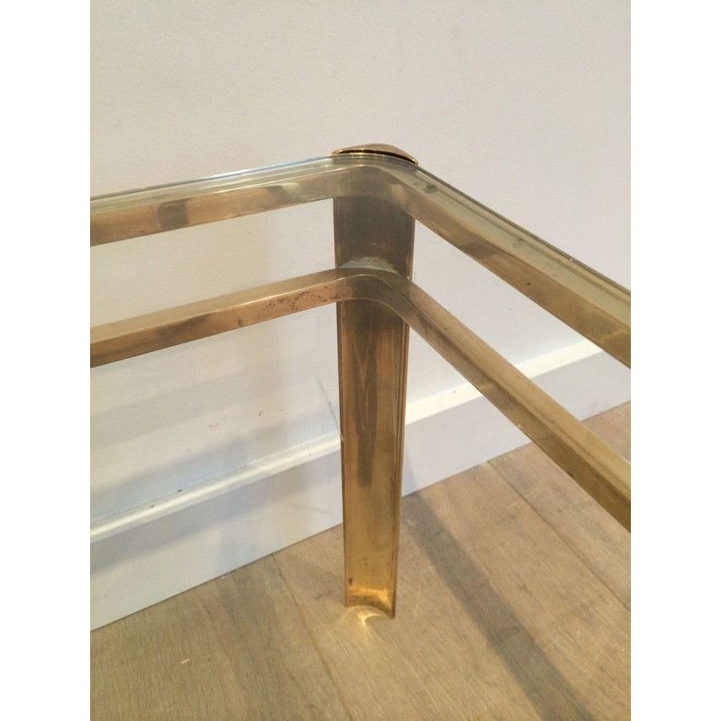 Table Basse en Bronze Poli et Verre, Signée Jacques Théophile Lepelletier, Estampillée Broncz