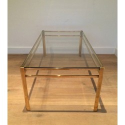 Table Basse en Bronze Poli et Verre, Signée Jacques Théophile Lepelletier, Estampillée Broncz
