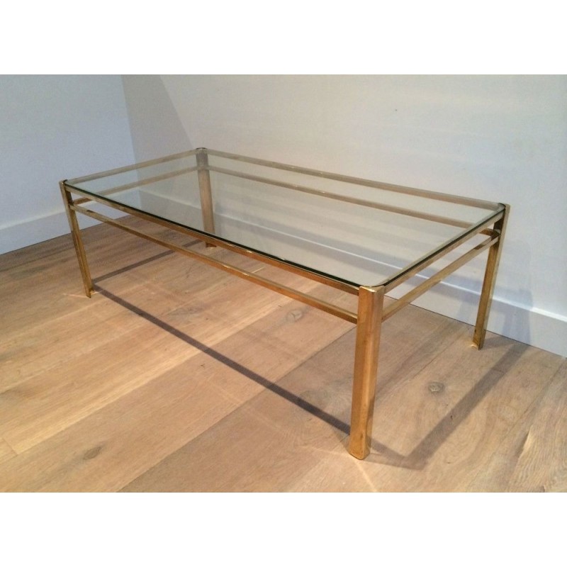 Table Basse en Bronze Poli et Verre, Signée Jacques Théophile Lepelletier, Estampillée Broncz