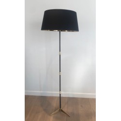Lampadaire Design Art Déco en Acier Brossé et Laiton, Travail Français, vers 1940