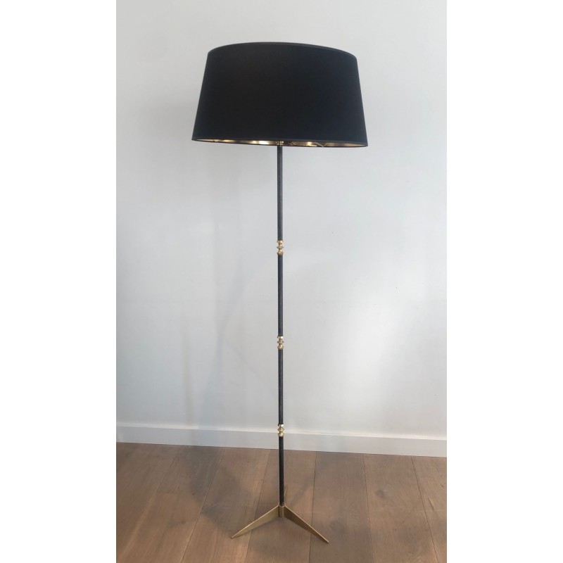 Lampadaire Design Art Déco en Acier Brossé et Laiton, Travail Français, vers 1940