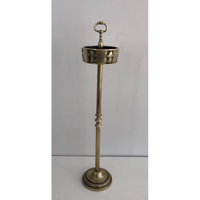 Neoclassical-Style Brass and Bronze Floor-Standing Ashtray with Fleur-de-Lis Decoration