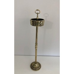 Neoclassical-Style Brass and Bronze Floor-Standing Ashtray with Fleur-de-Lis Decoration